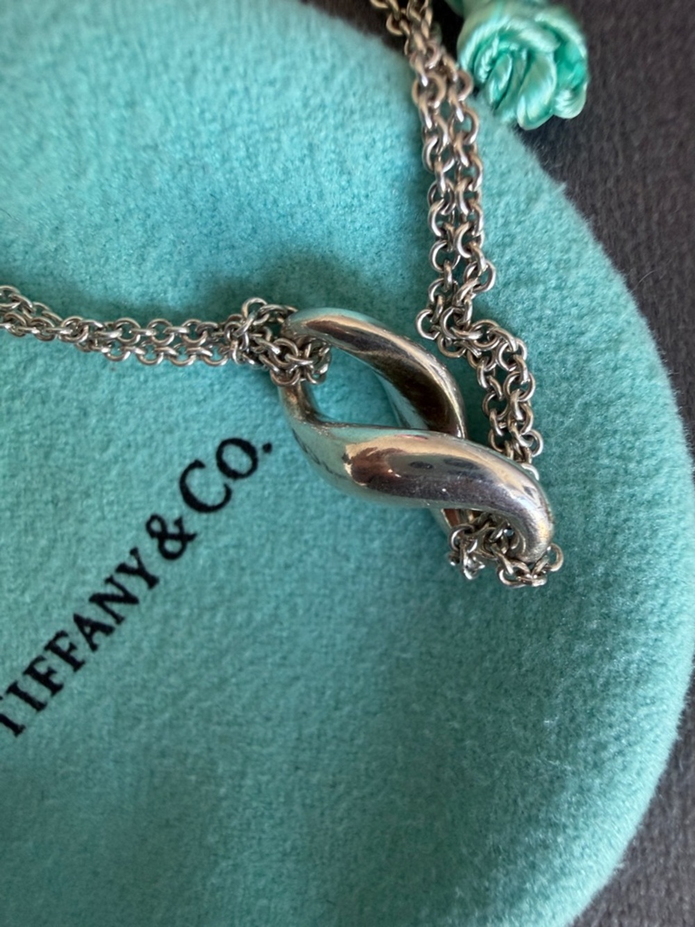 Tiffany & Co. Sterling Silver Infinity Double Chain Pendant Necklace 16” w/pouch - Picture 9 of 9